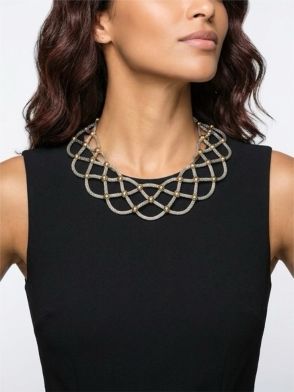 Vintage Mika Woven Gold and Silver Mesh Bibb Collar Necklace